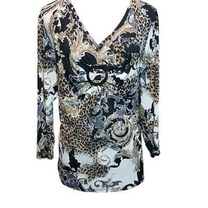 Sami & Jo Womens XL Babydoll Top Textured Animal Print Fairy Goth Grunge Blouse